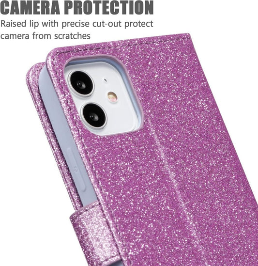 Bling Heart Diamond PU Leather Wallet Case for iPhone 12 / 12 Pro